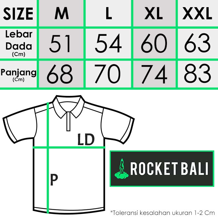 Panduan ukuran kemeja pantai rocket bali